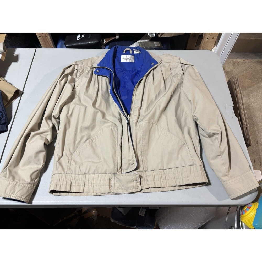 Vtg 80s Saxton‎ Hall Khaki And Blue L Jacket